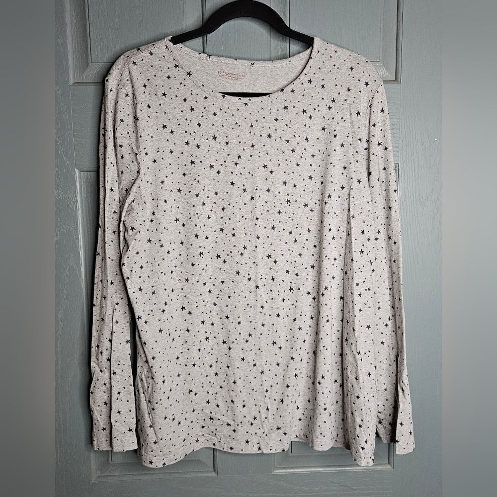 Coldwater Creek, gray with stars, long sleeve tee, size large